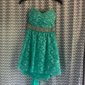 Strapless Teal Bedazzled Dress!
